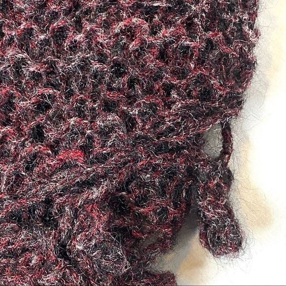 Hand knit burgundy and gray mohair triangle scarf size 78” X 23” - Picture 9 of 13